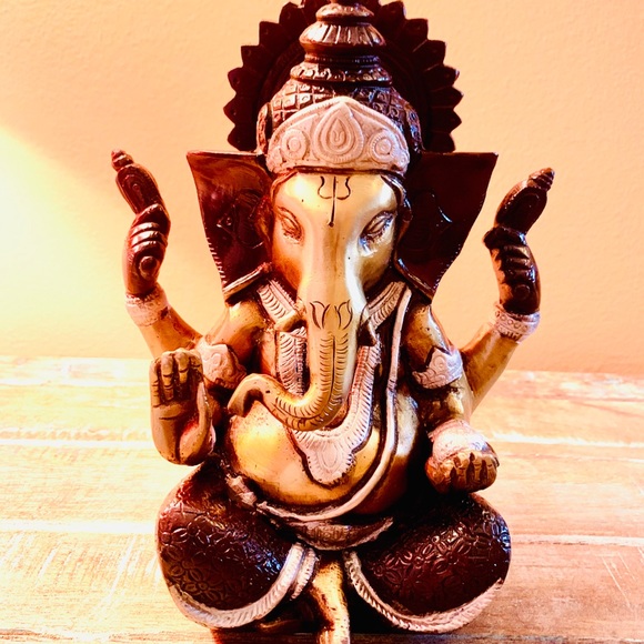 Antique Style Heavy Brass Ganesh Statue Figurine - Picture 9 of 10